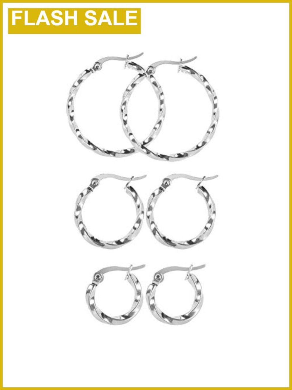 14K Gold Plated Stainless Steel Hoop Earrings Set - 3 Pairs Hypoallergenic